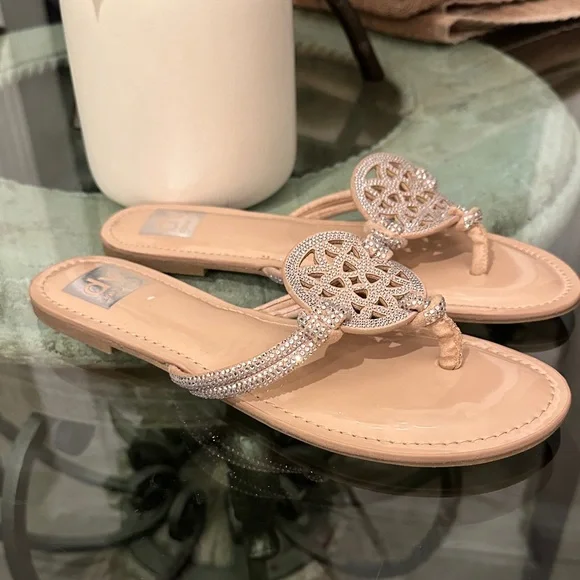New! Dolce Vita Beige Gotie Sandals with Sparkling Rhinestones Strap Slide sz 9 - Picture 4 of 8
